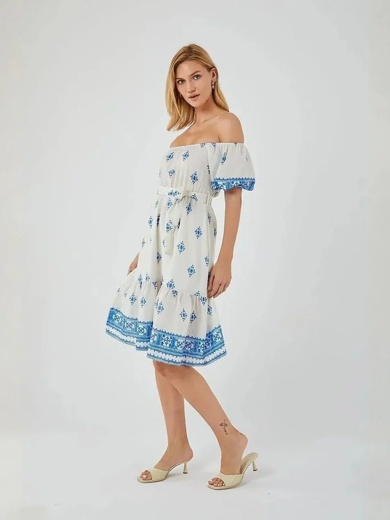 ميكسراي Mixray Floral Off Shoulder Midi Dress